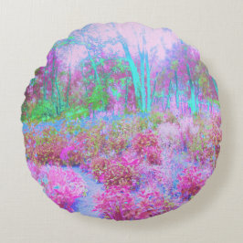 Almofada Redonda Jardim Abstrato de Rosa Impressionista e Turquesa