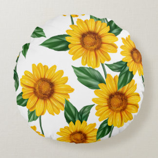 Almofada Redonda Jardim Brilhante de Girassóis - Decoração Floral F