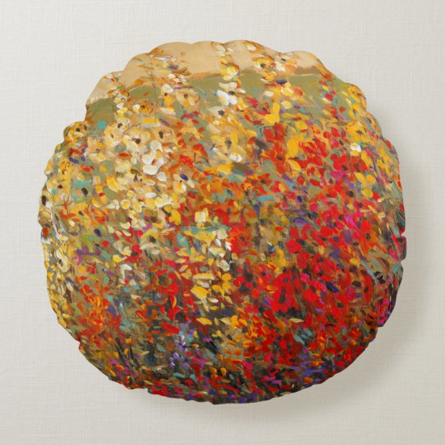 Almofada Redonda Jardim Brilhante Mural de Primavera Wildflower (Frente)