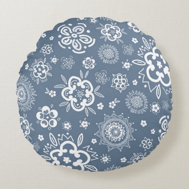 Almofada Redonda Jardim Crepúsculo - Uma Dança Floral Tradicional (Frente)