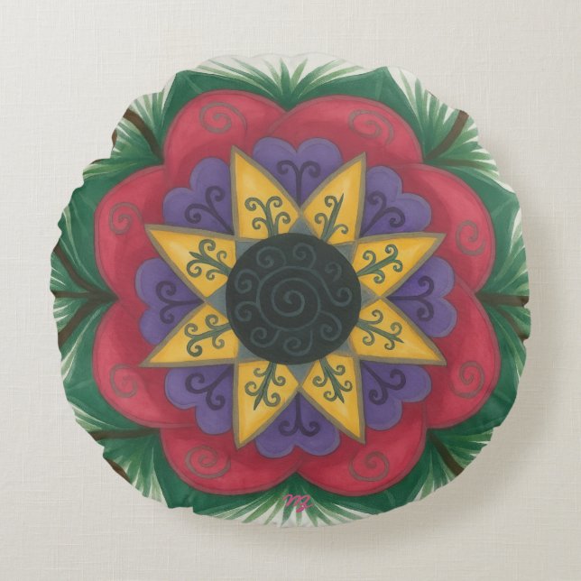 Almofada Redonda Jardim de flores (Frente)
