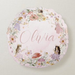 Almofada Redonda Jardim de Flores Selvagens de Fada Cura