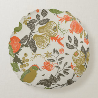 Almofada Redonda Jardim de Fruta de aves: Sem costura