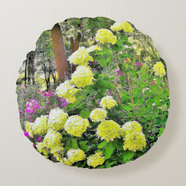 Almofada Redonda Jardim de Hydrangea do Chartreuse Green Limelight (Frente)