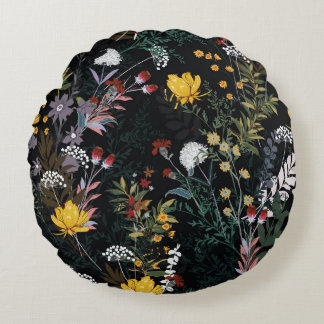 Almofada Redonda Jardim Floral Escuro: Padrão Noturno Sangrento