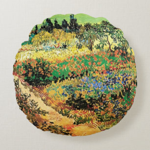 Almofada Redonda Jardim Florido com Caminho por Vincent van Gogh