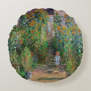 Almofada Redonda Jardim Monet Vetheuil Pintura Impressionista