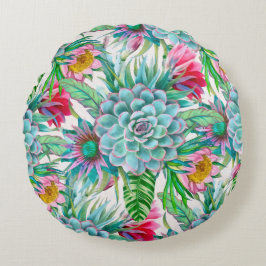 Almofada Redonda Jardim tropical suculento