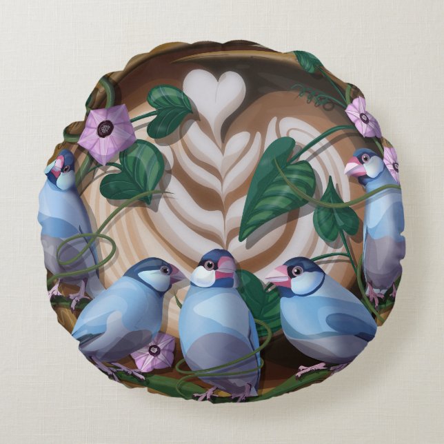 Almofada Redonda Java Sparrows, Java Coffee (Frente)