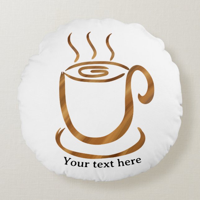 Almofada Redonda Java Steaming Cup | Wooden Curvy Coffee & Tea (Frente)