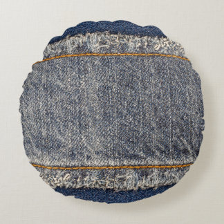 Almofada Redonda Jeans Azuis Denim: Patch Duplo Casual