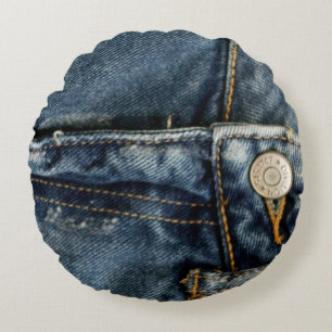 Almofada Redonda Jeans azuis Denim Zipper Faux