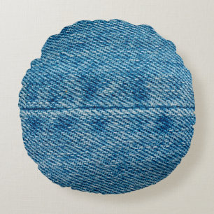 Almofada Redonda Jeans fecham o fundo. Denim costurando. Azul f