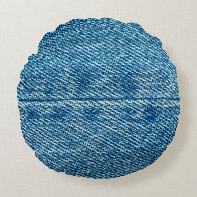 Almofada Redonda Jeans fecham o fundo. Denim costurando. Azul f (Frente)