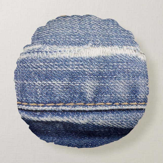 Almofada Redonda Jeans fundo de textura. (Frente)