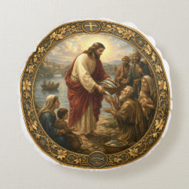 Almofada Redonda Jesus Cristo alimentando peixes aos pobres