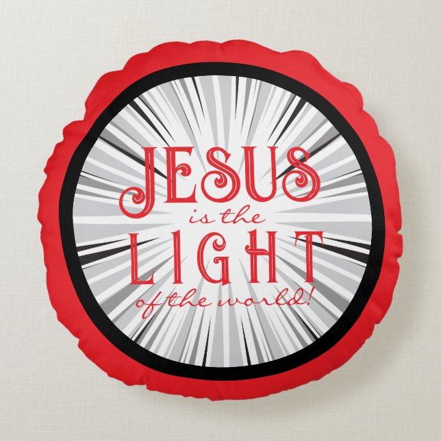Almofada Redonda Jesus is the Light Ornament- Red/Black (Frente)