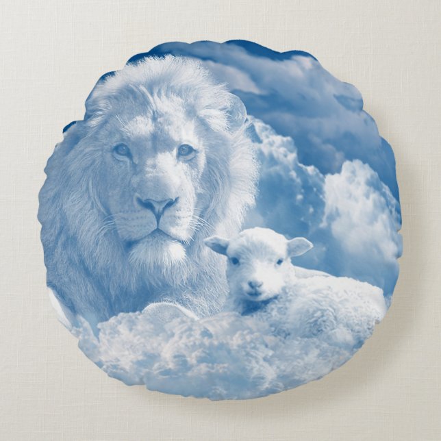 ALMOFADA REDONDA JESUS O LAMB E JESUS O LÍON (Frente)