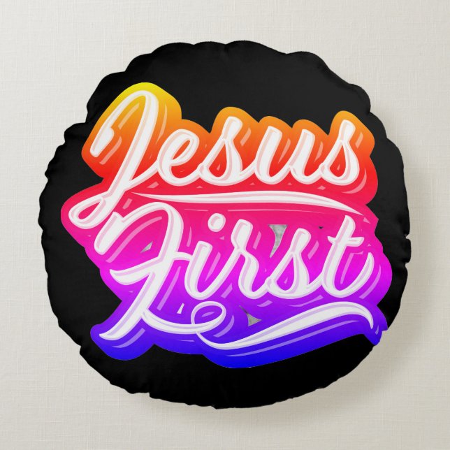 Almofada Redonda Jesus Primeira Cor Brilhante (Frente)