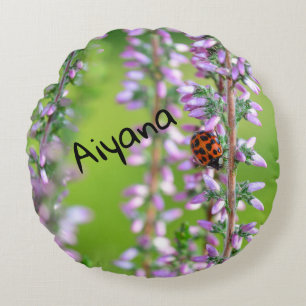 Almofada Redonda Joaninha em flor roxa -