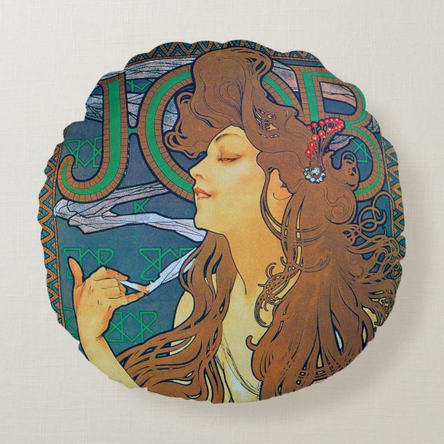 Almofada Redonda JOB, Travesseiro decorativo Alphonse Mucha (Frente)