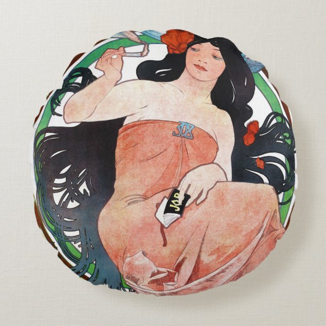 Almofada Redonda JOB, Travesseiro decorativo Alphonse Mucha (Frente)