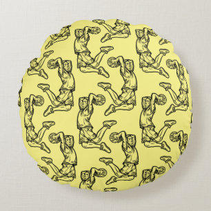 Almofada Redonda Jogador de Basquete Fazendo Design Escuro de Slam