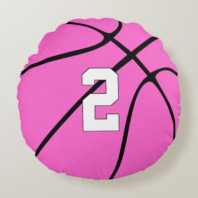 Almofada Redonda Jogador de Basquete Rosa Personalizado Esportes (Frente)