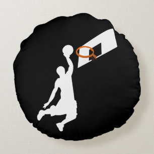 Almofada Redonda Jogador de Basquete Slam Dunk - Silhueta Branca