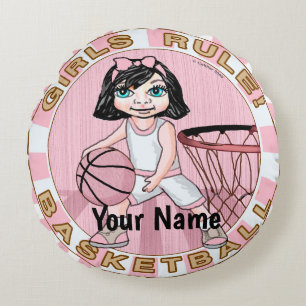 Almofada Redonda Jogadores de basquete de garotas rosa