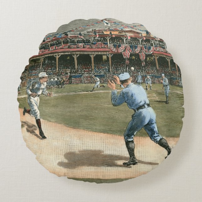 Almofada Redonda Jogo da Liga Nacional de Basebol de 1886 (Frente)
