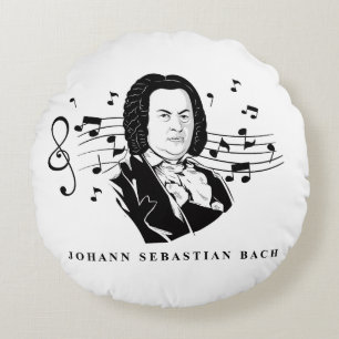 Almofada Redonda Johann Sebastian Bach Portrait e Bust com Notes