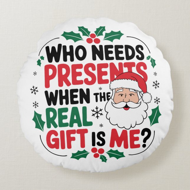 Almofada Redonda Jolly Santa Claus Traz Alegria Festiva a Todos (Frente)