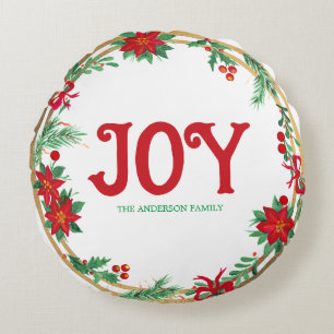 Almofada Redonda Joy Dourado Vermelho Verde Folha Verde Folhas Verm