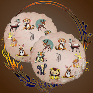 Almofada Redonda Jungle Safari Animal Kingdom Woodland Monograma Ki