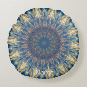 Almofada Redonda Kaleidoscópio Blue Chakra Thunder_Cove