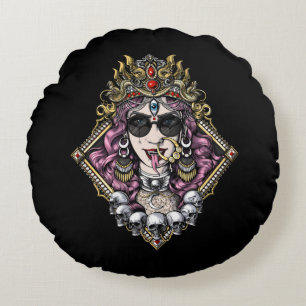 Almofada Redonda Kali Gothic Deusa Hindu