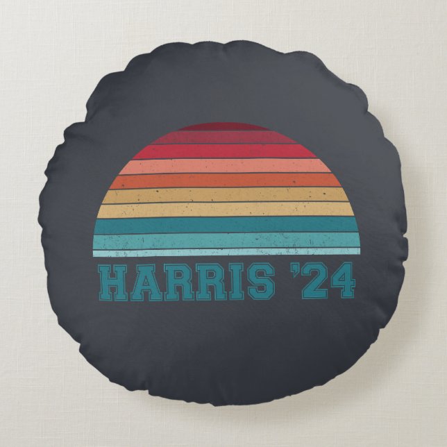 Almofada Redonda Kamala Harris 2024 Retro Sunset Vintage (Frente)