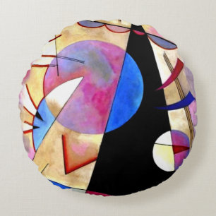 Almofada Redonda Kandinsky - Cubismo Abstrato com Rosas e Azuis