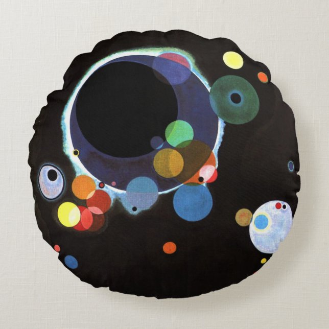 Almofada Redonda Kandinsky - Vários Círculos, famosa arte abstrata (Frente)