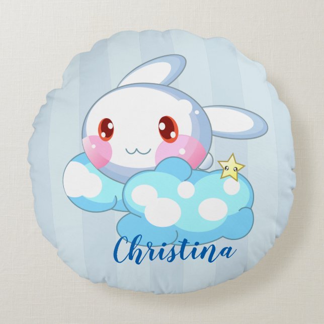 Almofada Redonda Kawaii Bunny, Cloud & Star Personalizado (Frente)