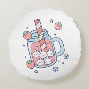 Almofada Redonda Kawaii Bunny Strawberry Drink