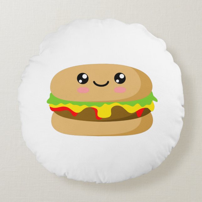 Almofada Redonda Kawaii Burger (Frente)