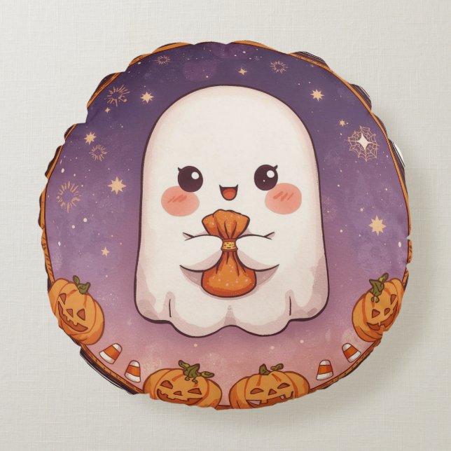 Almofada Redonda Kawaii Ghost Round Pillow  (Frente)