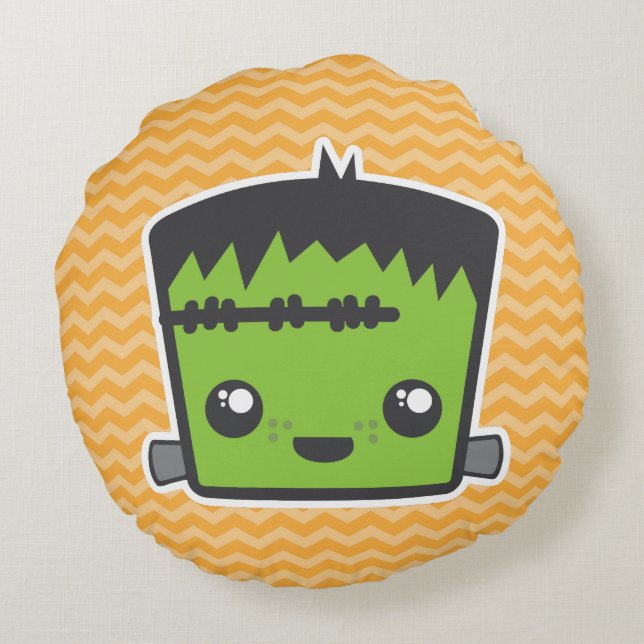 Almofada Redonda Kawaii Jack O Lanterna Pumpkin Travesseiro redondo (Verso)