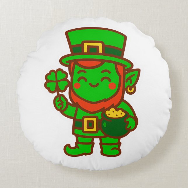 Almofada Redonda Kawaii Lucky Leprechaun (Frente)