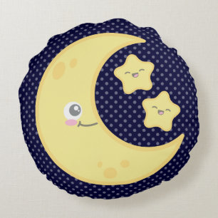 Almofada Redonda Kawaii Moon e Stars Round Travesseiro
