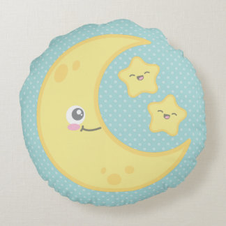 Almofada Redonda Kawaii Moon e Stars Round Travesseiro