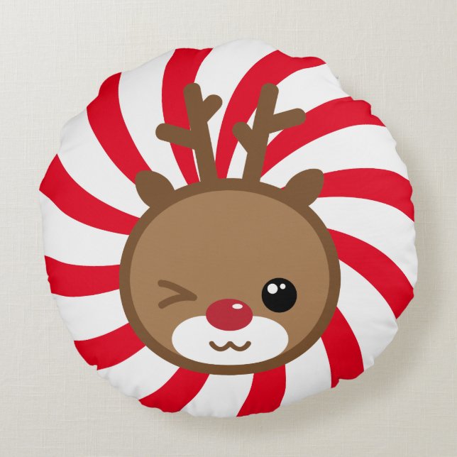 Almofada Redonda Kawaii Reindeer Round Travesseiro Pouf (Verso)