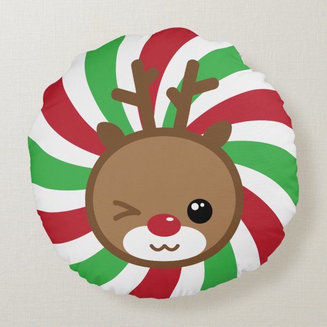 Almofada Redonda Kawaii Reindeer Round Travesseiro Pouf (Verso)